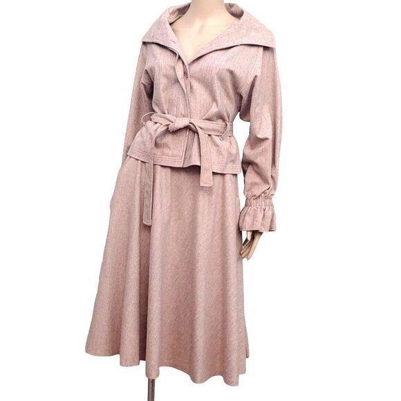 Vintage Pink Skirt Suit 70s Wool Office Wear M 8 10 Junior Belle - Picture 5 of 16